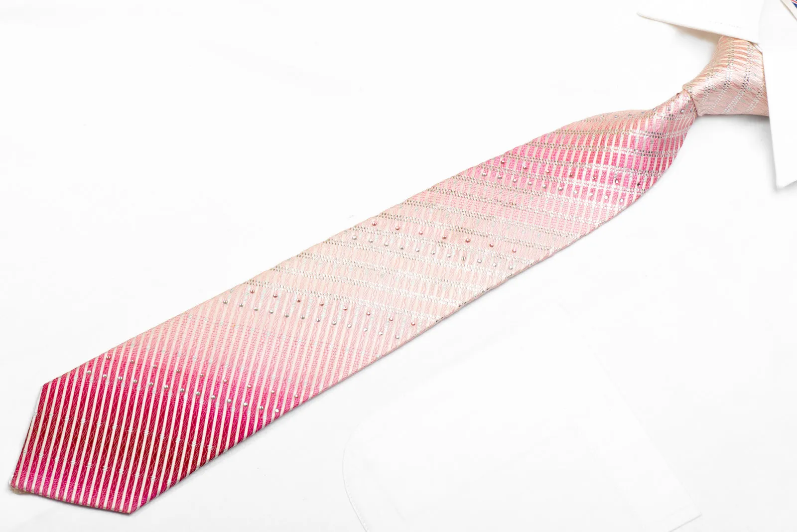 Caesars Pink Striped Rhinestone Silk Necktie With Sparkles