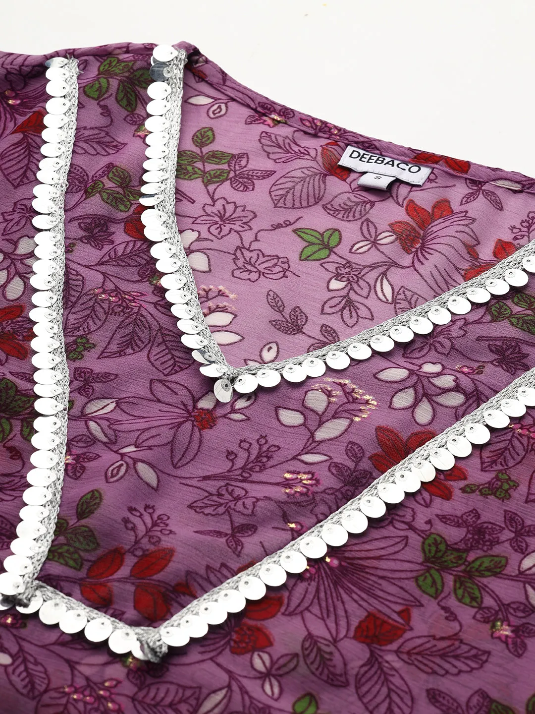 Lavender Floral Kurti With Sharara Indo Western Women Co-Ord Sets