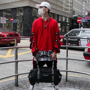 Men's Autumn Hooded Sweatshirt With Ribbons