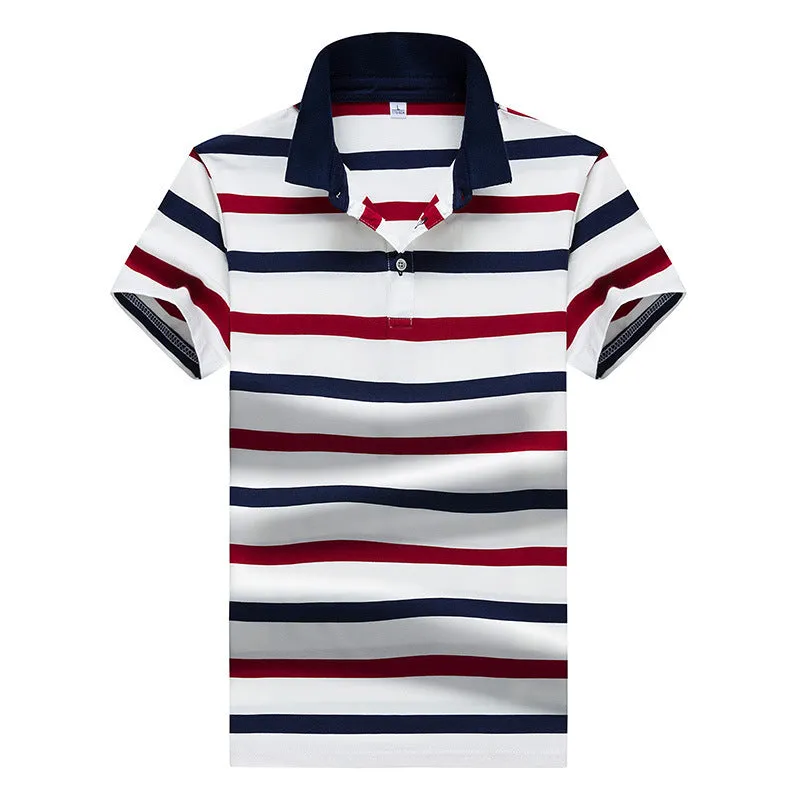 Men's lapel stripe casual T-shirt slim fit versatile short sleeve