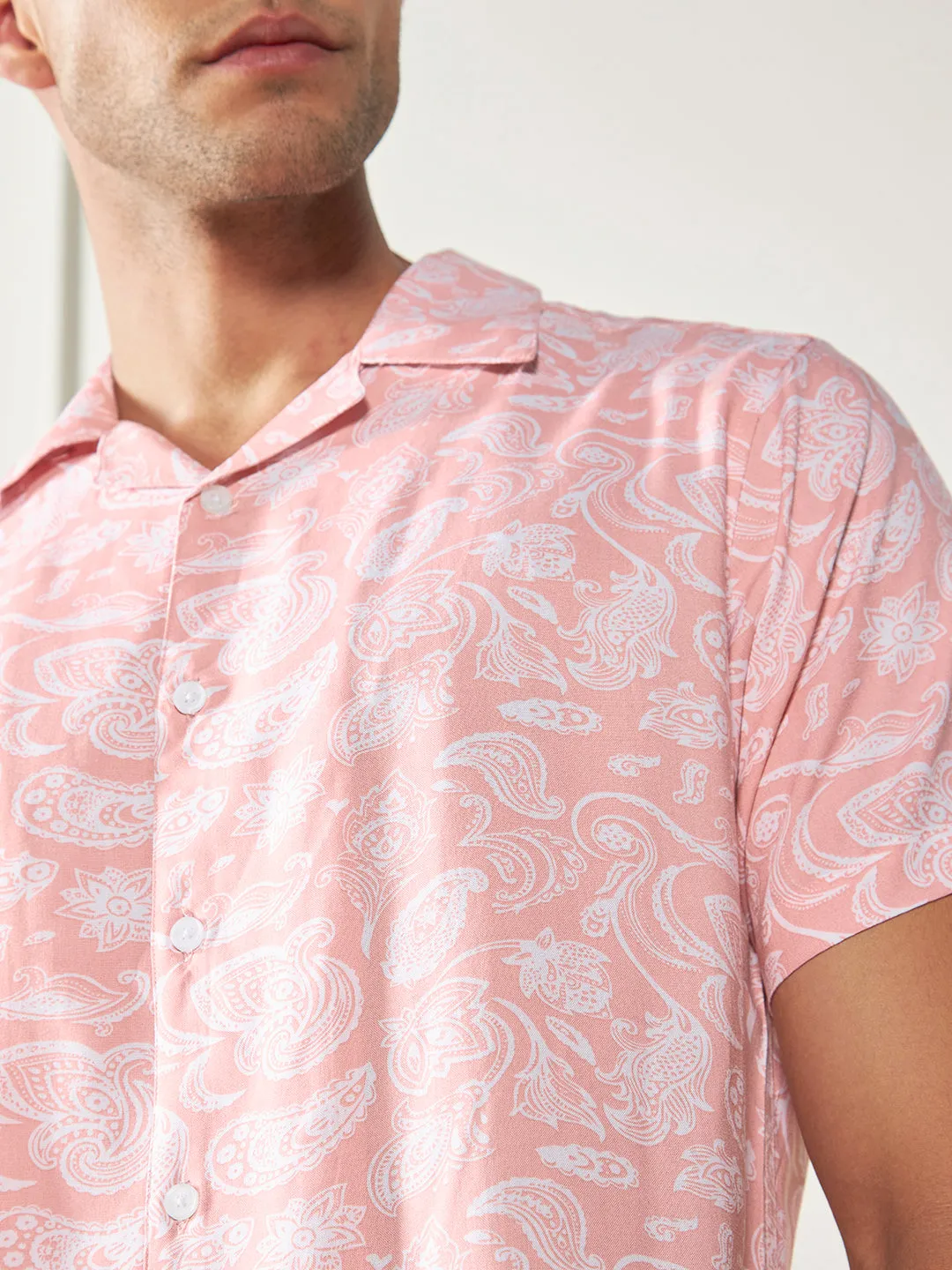 Men's Peach Ethnic prints Viscose Casual Shirt