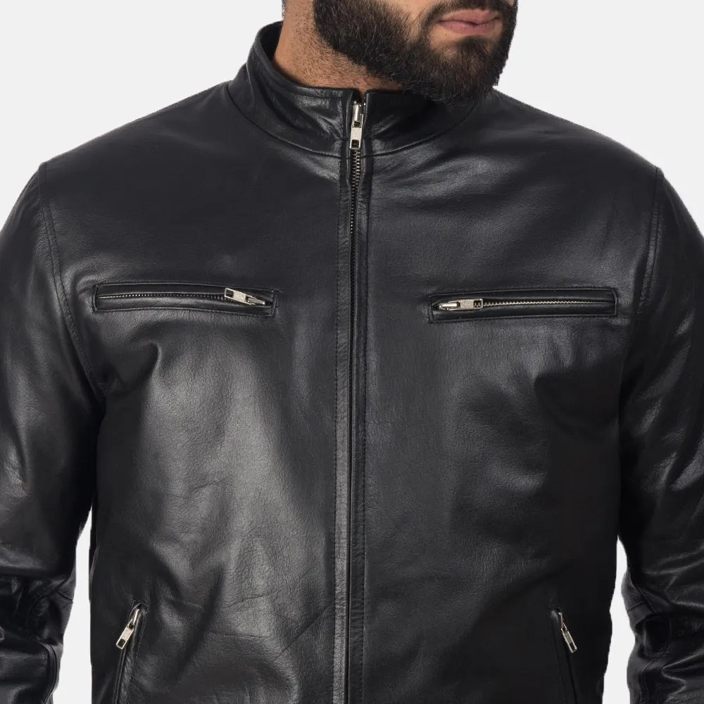 Plain Black Leather Biker Jacket