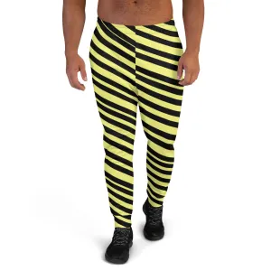 Yellow Striped Men's Joggers, Diagonally Striped Men's Sweatpants Joggers-Made in USA/EU/MX